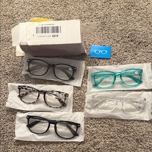 5 pair Glasses Pack in Teal, Black, Tortoise, and Clear Readers +1.50